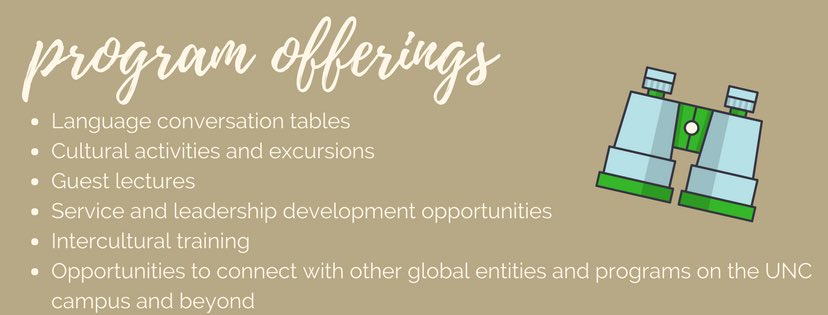 unc_gsh's tweet photo. Planning on living on campus next year? Looking for a warm community of students interested in cultural exchange &amp; global affairs? Apply for the Global Scholars House RLP! Language conversation tables, cultural activities, guest lectures, global resources &amp; more! Don't miss out! https://t.co/QbmNovyejY