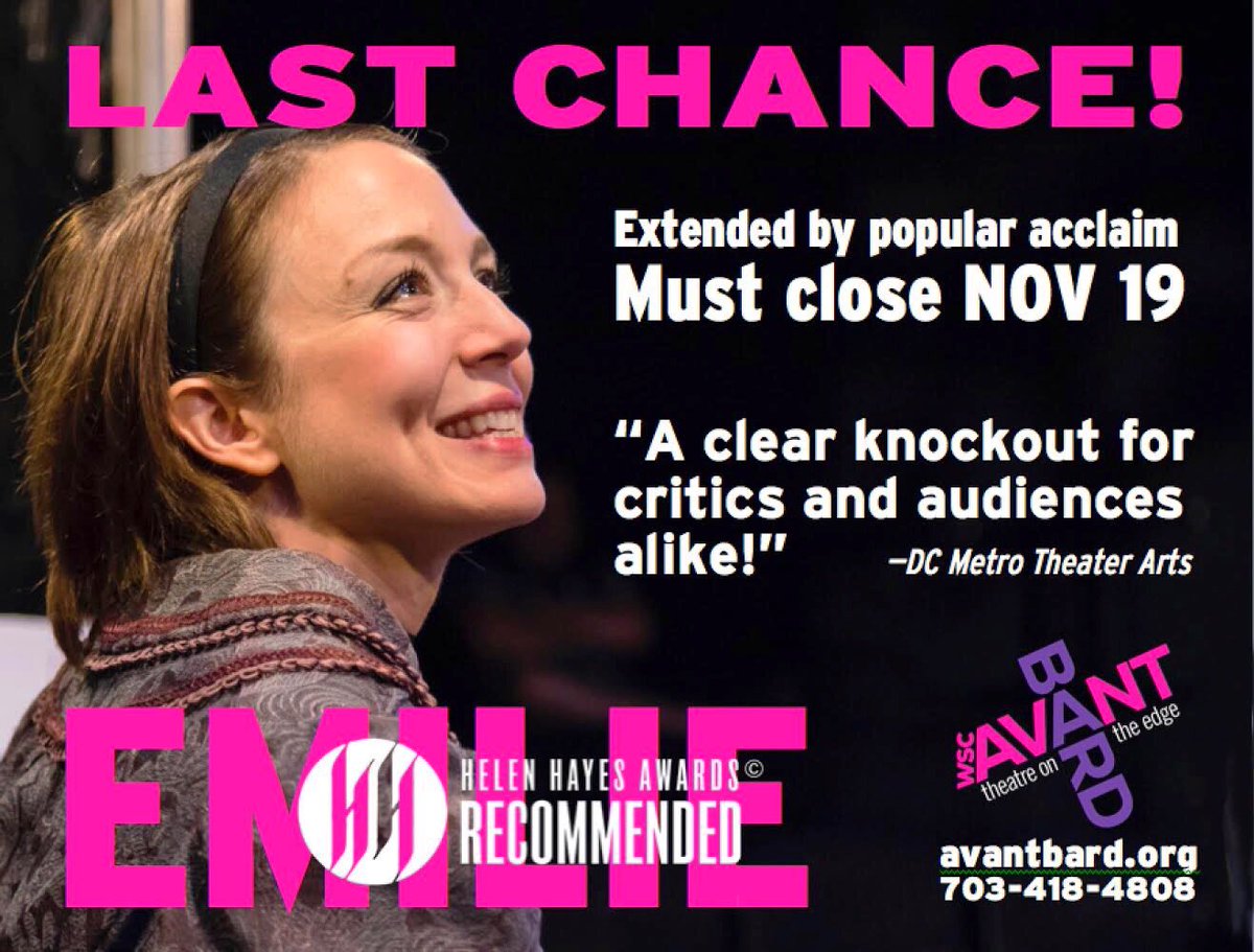 FINAL 5 PERFORMANCES! WSC Avant Bard’s "EMILIE: LA MARQUISE DU CHATELET DEFENDS HER LIFE TONIGHT” must close this Sunday, 11/19! Come see the work of <a href="/Factory449/">Factory 449</a> co. members <a href="/sarabarker/">Sara Barker</a>, @LisaHodsoll, @DCGregStevens &amp; <a href="/RickHammerly/">Rick Hammerly</a>! #avantbardemilie #dcmetrotheatre
