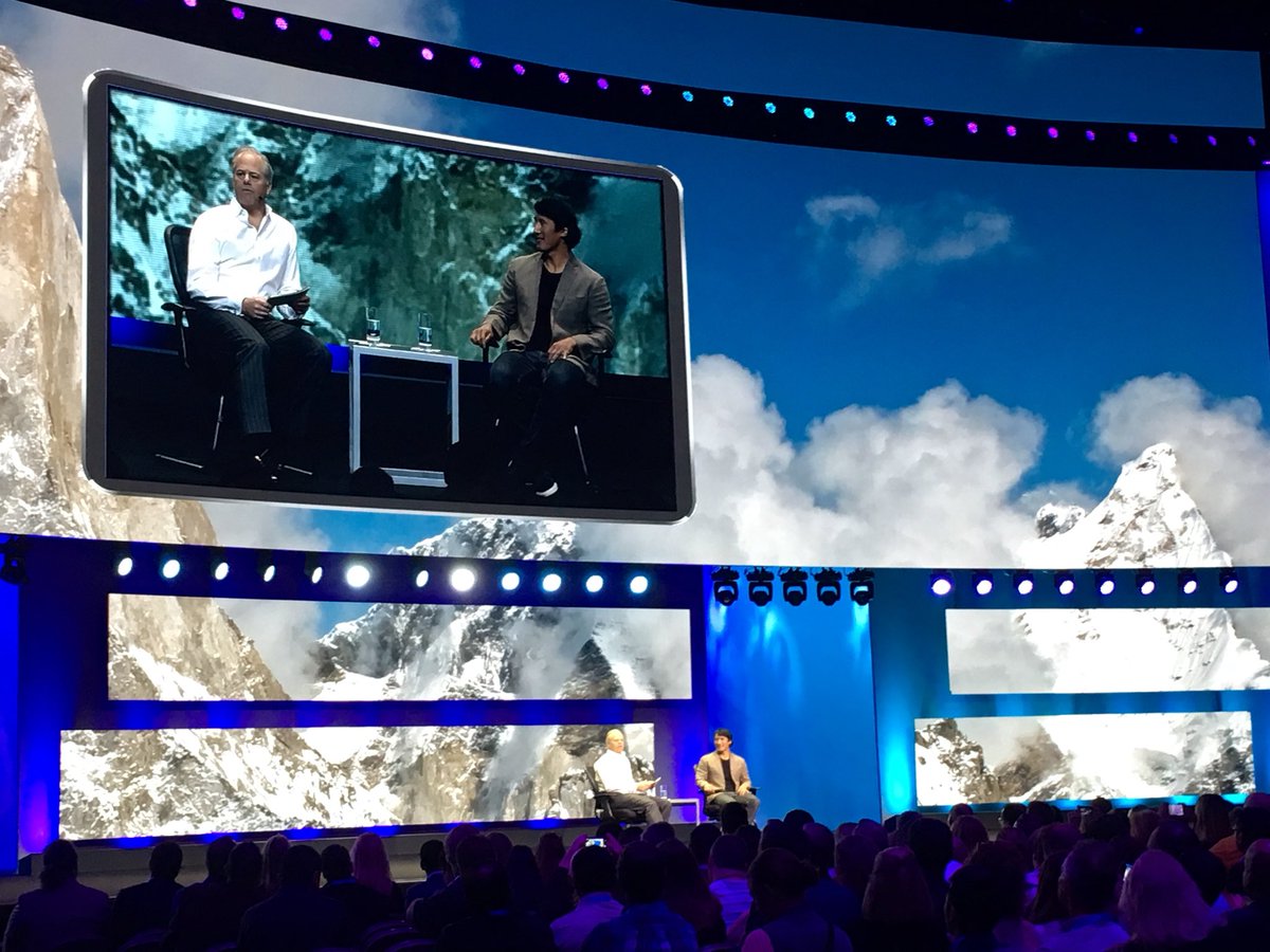 What an honor to have <a href="/jimkchin/">Jimmy Chin</a> on stage with <a href="/MikeGregoireCA/">Mike Gregoire</a> at #CAWorld to speak about resilience, chasing dreams and determination