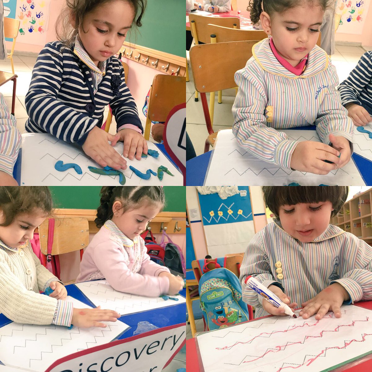 reem_chams's tweet photo. KG1 A learners used different techniques to model and trace #zigzagLines #geometry #writingCenter #DiscoveryCenter #learningThroughPlay @DawhaHighSchool @FThaalby https://t.co/fkmxSvPMZk