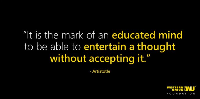 WesternUnionFdn's tweet photo. #EducationForBetter #education #WednesdayWisdom #Aristotle https://t.co/PKNfqlXelt