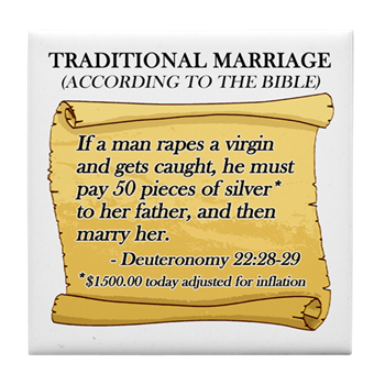 DeaconFred's tweet photo. Judge Moore likes the 10 Commandments. Here's another he might have glossed over: Deuteronomy 22:28-29 - If a man rapes a virgin and gets caught, he must pay 50 pieces of silver to her father, and then marry her" Get that one one a bumper sticker here: https://t.co/90BJiEwjCw https://t.co/JlvaTeUWjB
