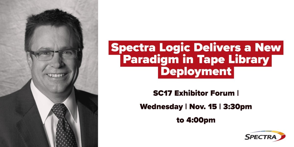 spectralogic's tweet photo. Come see Spectra CTO, Matt Starr, present on our new #TFinity Research Platform in the #SC17 Exhibitor Forum - today at 3:30 pm. @StarrFiles https://t.co/IBpuhvp5m3