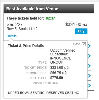 MarkDFink's tweet image. #U2eiTour Too expensive for my wallet.