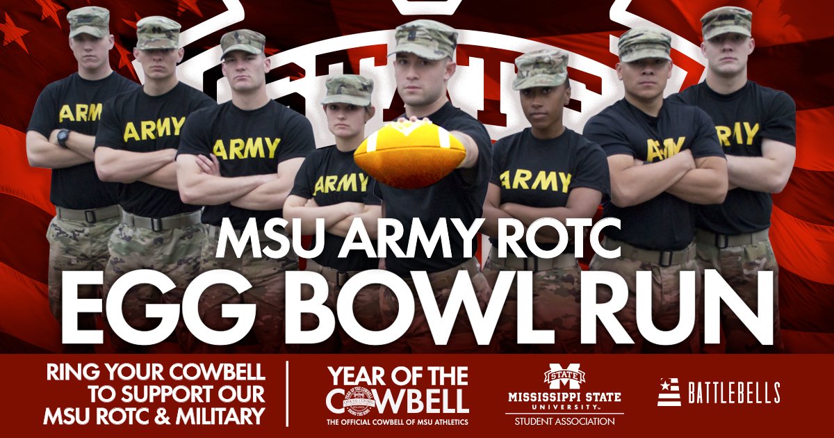 yearofthebell's tweet photo. Be a part of the 2017 MSU Egg Bowl Run and support our ROTC as they carry the gameday ball from Oxford to Starkville.  Ringing stations are set along the route so you go RING your support! - Click here for all the details and times: https://t.co/EwPZ82Dk2w #EggBowl2017 https://t.co/vApyQ01NvZ