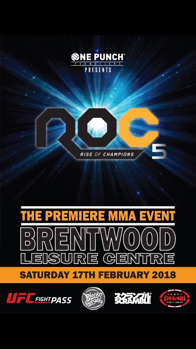 TheRocEvents's tweet photo. Excited to announce the next Rise of Champions event ROC 5 will be held Feb 17th @ Brentwood Leisure Centre! Fight card details to follow! https://t.co/1vbo0ZxcS0
