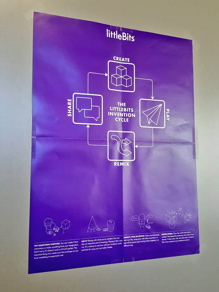 StratfordLib's tweet photo. .@littleBits Thanks for the awesome #littleBits #InventionCycle poster, which now adorns our #makerspace, the #uCreateSpace!
#Create โก๏ธ #play โก๏ธ #remix โก๏ธ #share โก๏ธ #repeat. https://t.co/O1EqIUNJK7