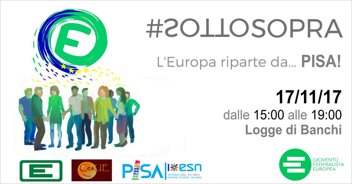 MfeGfePisa's tweet photo. Venerdì 17 Novembre, ore 15:00, alle Logge sotto i Banchi a Pisa, si    parla di Europa con le persone: dite la vostra su cosa non va e quale    Europa volete! Il dibattito è aperto a tutti!
#SiRiparteDaPisa
#NonAbbiamoPaura
#Sottosopra 

https://t.co/3rkMV96CVF https://t.co/bpO93EgTDN