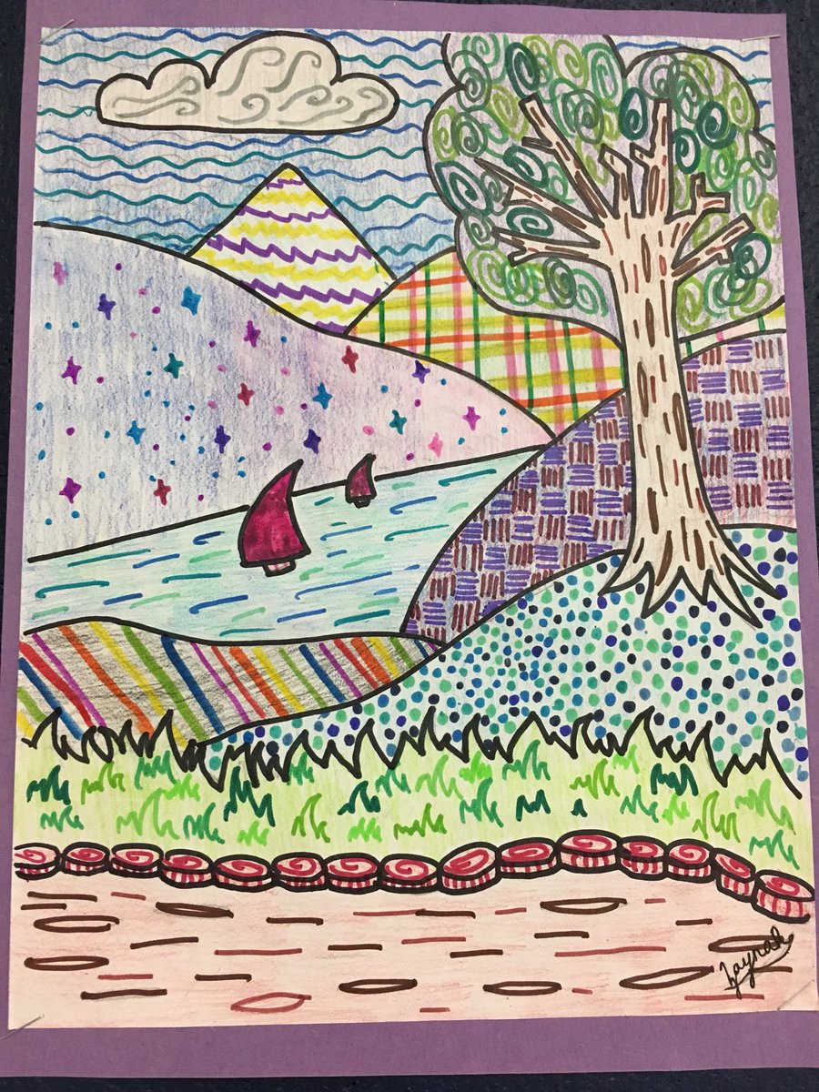 ItsMe_MrsK's tweet photo. So impressed with the grade 6 Line Landscapes at RTMS! Beautiful! @rtmsriptide #rtmslive @PeelSchools https://t.co/l2CozScgvG