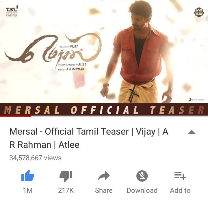 Vijay62updates's tweet photo. #MERSALMostViewedIndianTeaser 😎😎😎 

#MostViewedIndianMovieTeaser ✔️ ~34,578,667 Views 
#WorldsMostLikedTeaser ✔️ ~1,057,444 Likes 
@actorvijay @Atlee_dir
 
@Vijay62updates  

#MersalTeaser - https://t.co/KpnP1X84EO https://t.co/lzuEgCbpt3