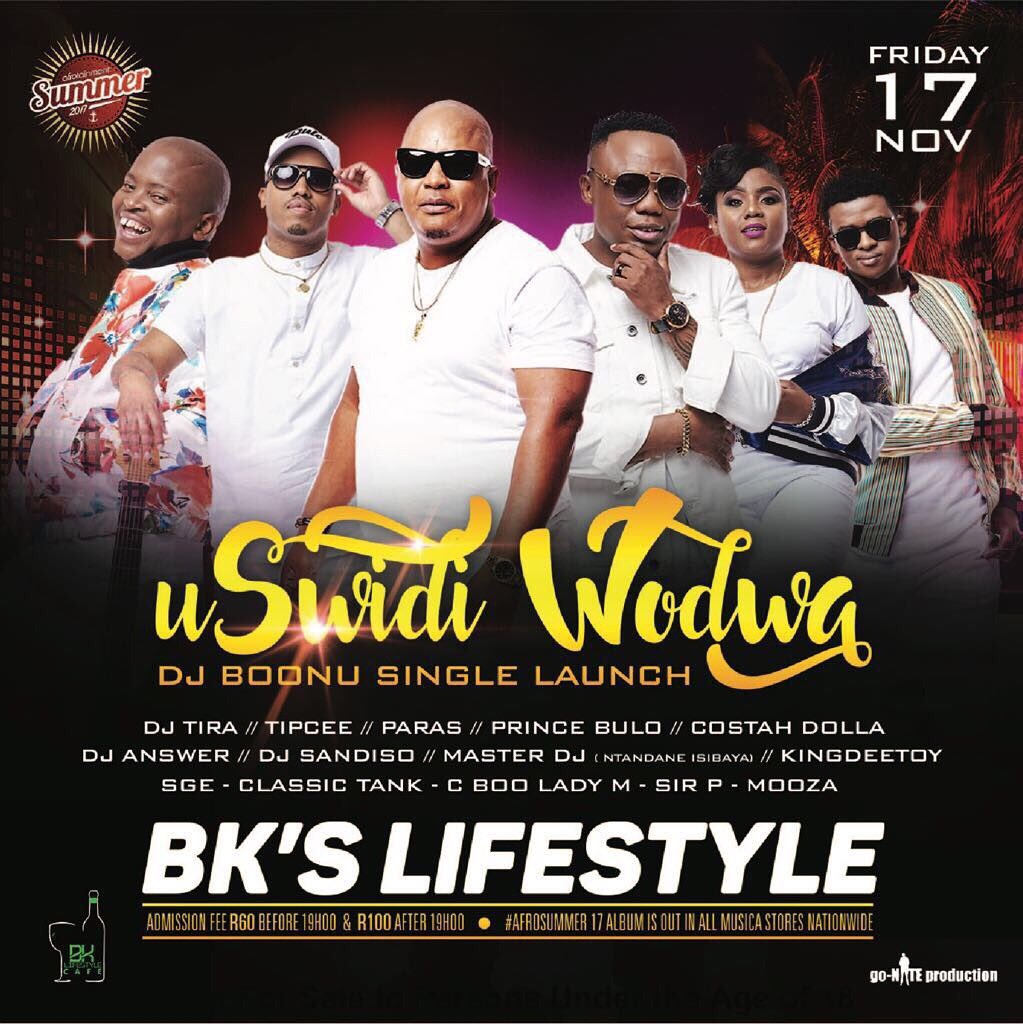 CostahDollaSA's tweet photo. This Friday 17th Nov 2017@djboonu_swidiwodwa #UswidiWodwa brand new smash hit single launch at BK'S Lifestyle VaalJHB  
Feat; 
@djtira 
@tipcee_
@paras_dlamini
@princebulo
@costahdolla 
@djanswersa
@djsandiso
#masterdj (ntandane isibaya)many more 
R60 before 7pmR100 after https://t.co/y6sYiucDk2