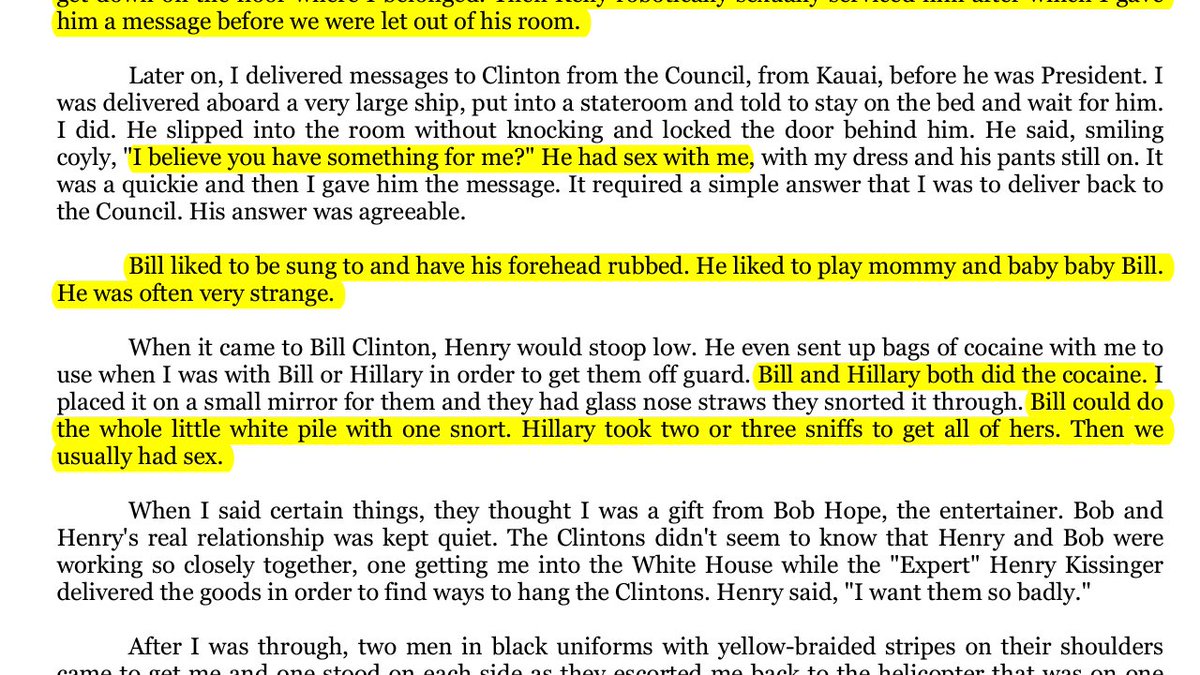 AaliyahHara's tweet photo. Brice Taylor: Mind-controlled Sex Slave of the CIA, Bob Hope &amp; Henry Kissinger exposed Bill Clinton &amp; Hillary Clinton as cocaine abusers, pedophiles &amp; rapists b4 pizzagate. Henry Kissenger caused the MSM exposure of the corruption of Hillary and Bills Lewinsky affair

#evilgate https://t.co/ohE7vLjluY