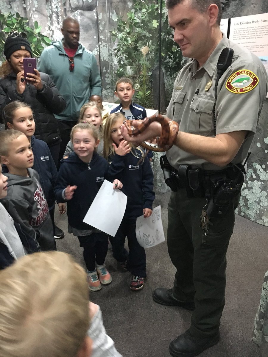 PESLowerSchool's tweet photo. We got to see a lot of animals and habitats at our field trip to Crowder’s Mountain, including this snake! Some of us were more excited than others! #pesfirstgrade https://t.co/7MpRU11prJ