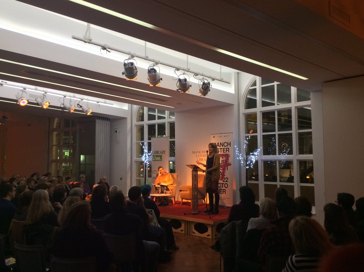 McrLitFest's tweet photo. Jennifer Egan begins her #MLF17 event by saying she's delighted to be visiting Manchester for the 1st time and she's 'crazy about your Library!' https://t.co/9VnL9vc32x