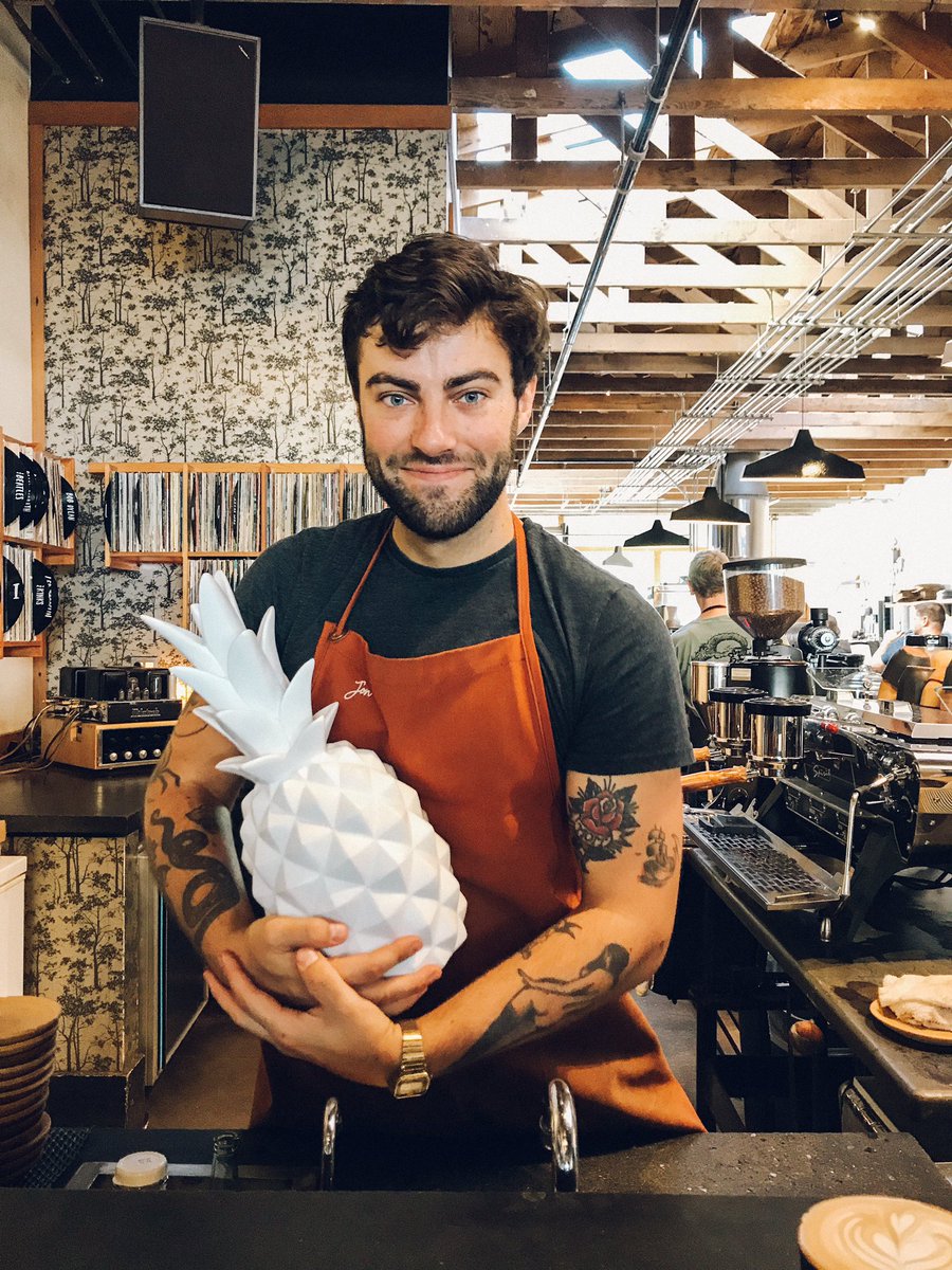 pineapplesfd's tweet photo. The mysterious white pineapple is out and about again visiting one our favorites @fourbarrel. It's great to see people as passionate about their endeavours as we are about our work. Thanks for the amazing #cappucino #design #branding #outandabout #brandswelove #pineapplesf https://t.co/mY3XkmWbMj