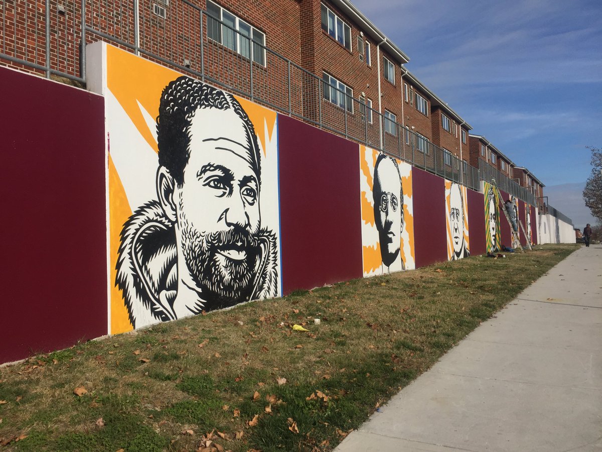 dc_tech's tweet photo. Excited to see #wisdomwall near @CoppinStateUniv in #Baltimore. One of the artists is a @CSUalums. Thanks @promoandarts for support of this #mural. #art #blackhistory #community https://t.co/Sj1CQg2EdA