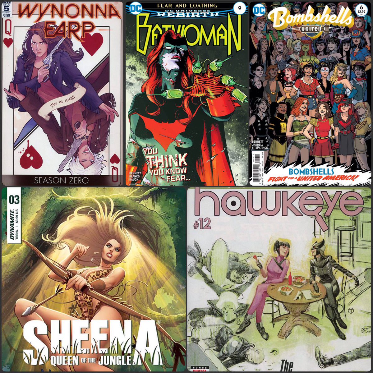 kittystavern's tweet photo. My #GWKA #NewComicBookDay picks for this week. #DC #Batwoman #DCBombshells #United #Dynamite #DynamiteEntertainment #Sheena #QueenoftheJungle #WynonnaEarp #SeasonZero #Marvel #Hawkeye #ncbd https://t.co/kWGxXSYX8Q