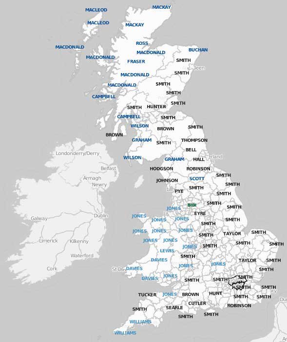 mappluk's tweet photo. Are you a Smith, Jones or Macdonald? If so, you are in good company! (Map from the Dept of Geography, UCL). #discovermore #map #UK #surnames #names https://t.co/sCmTIDHyW5