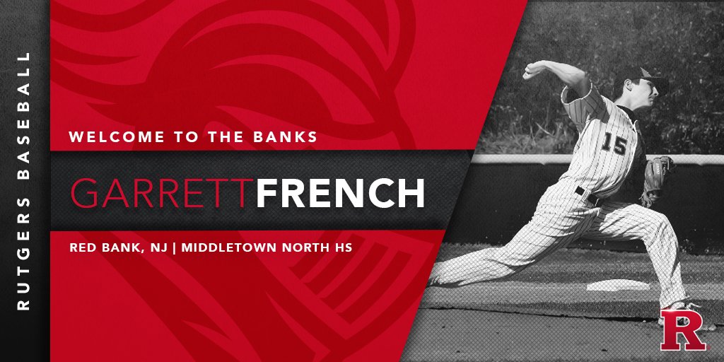 RutgersBaseball's tweet photo. Garrett French is officially a Scarlet Knight! Welcome to #RFamily!

RHP | 6-1 | 175 | R/R
Red Bank N.J./Middletown North HS

#RBaseball https://t.co/ZyzORuI9o4