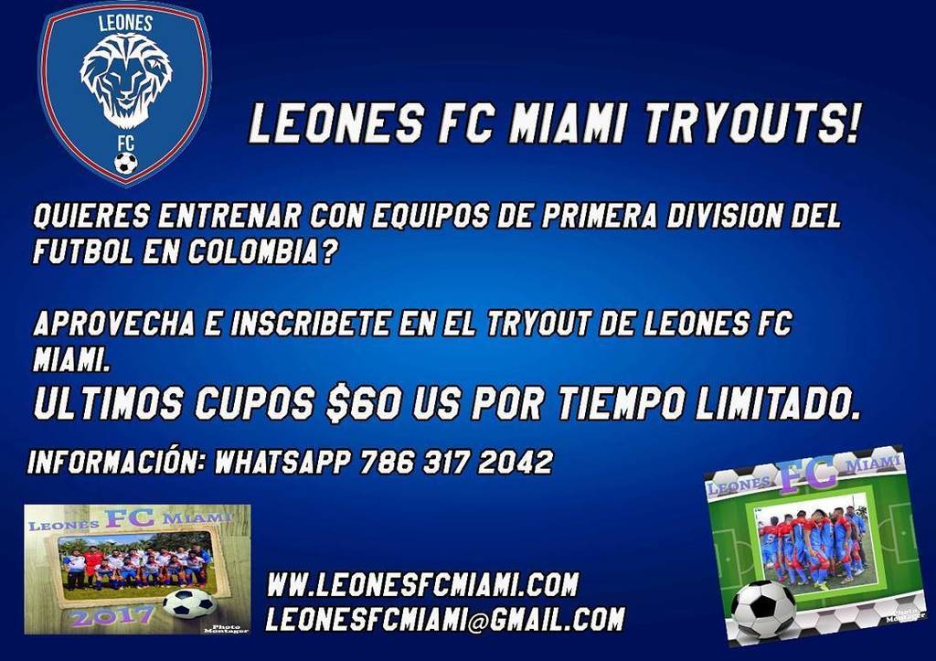 LeonesFCMiami's tweet photo. If your dream is to play in the highest level of soccer and you’re between the ages of 17 and 21 your opportunity is here‼️ Tryouts are thi… https://t.co/oAztfxByOi