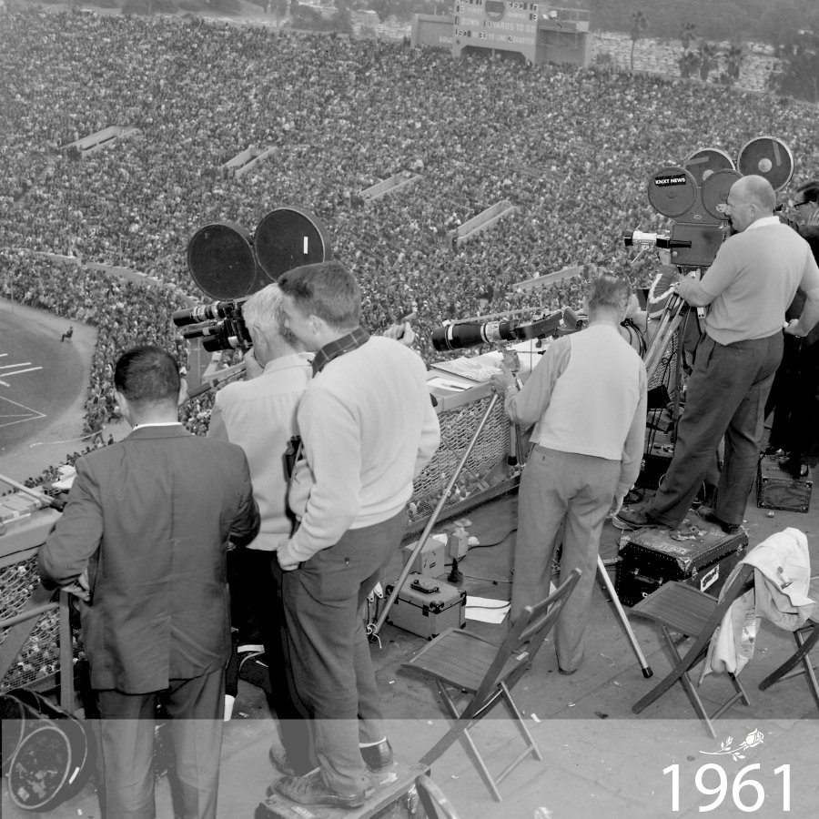 RoseBowlLegacy's tweet photo. In 1961 @rosebowlstadium designed and built a working press box. Later in 1962, the Rose Bowl Game became the first college football game to be broadcast nationally in color. 
#INSPIRE #RBLegacy #WayBackWednesday https://t.co/mun0nbPhp5
