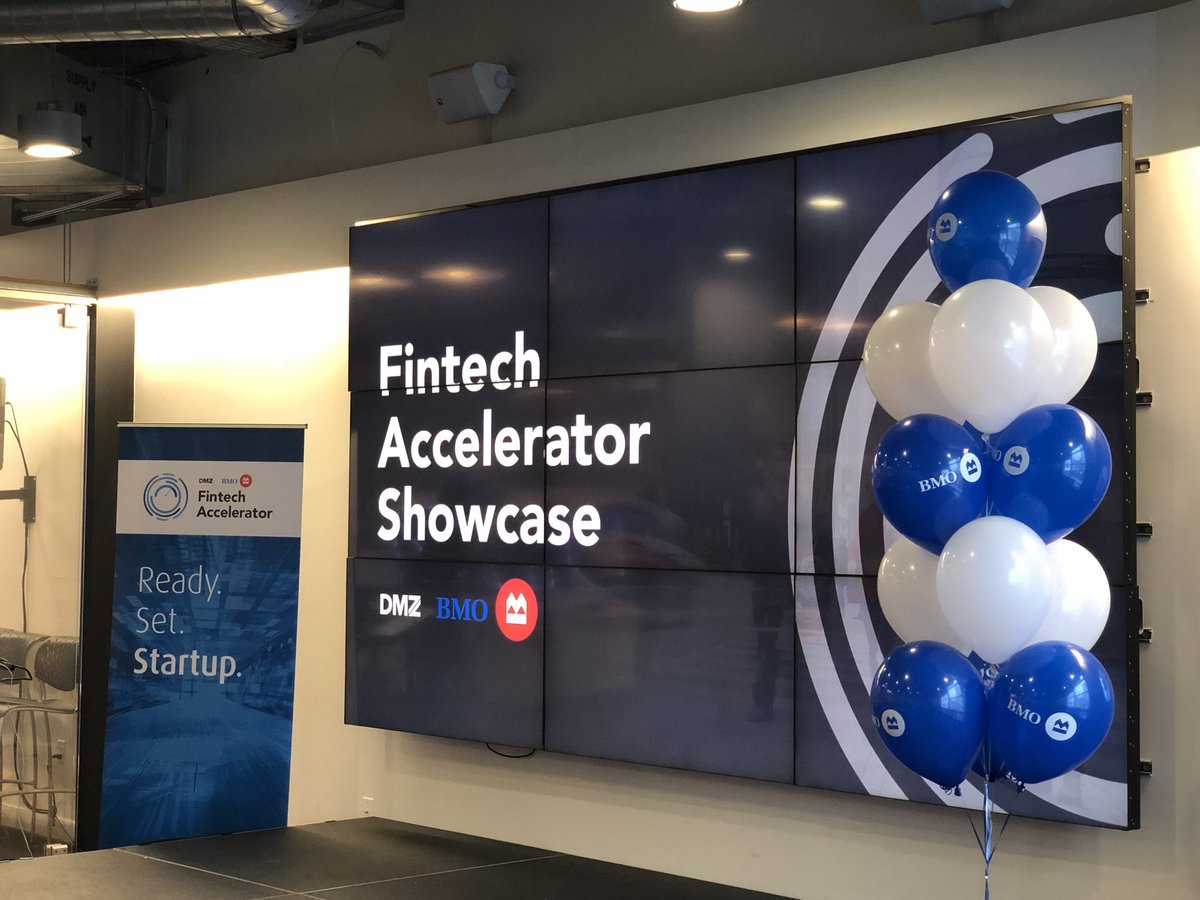 It's #DMZBMOFintech Showcase day! Four finalists from our fintech accelerator will pitch for prizes of $65,000 for first place and $35,000 for second place. Best of luck to startups @Cinchy_co, <a href="/TypeSift/">TypeSift</a>, Fortuna and <a href="/Viviplan/">Viviplan</a>. cc <a href="/BMO/">BMO</a>