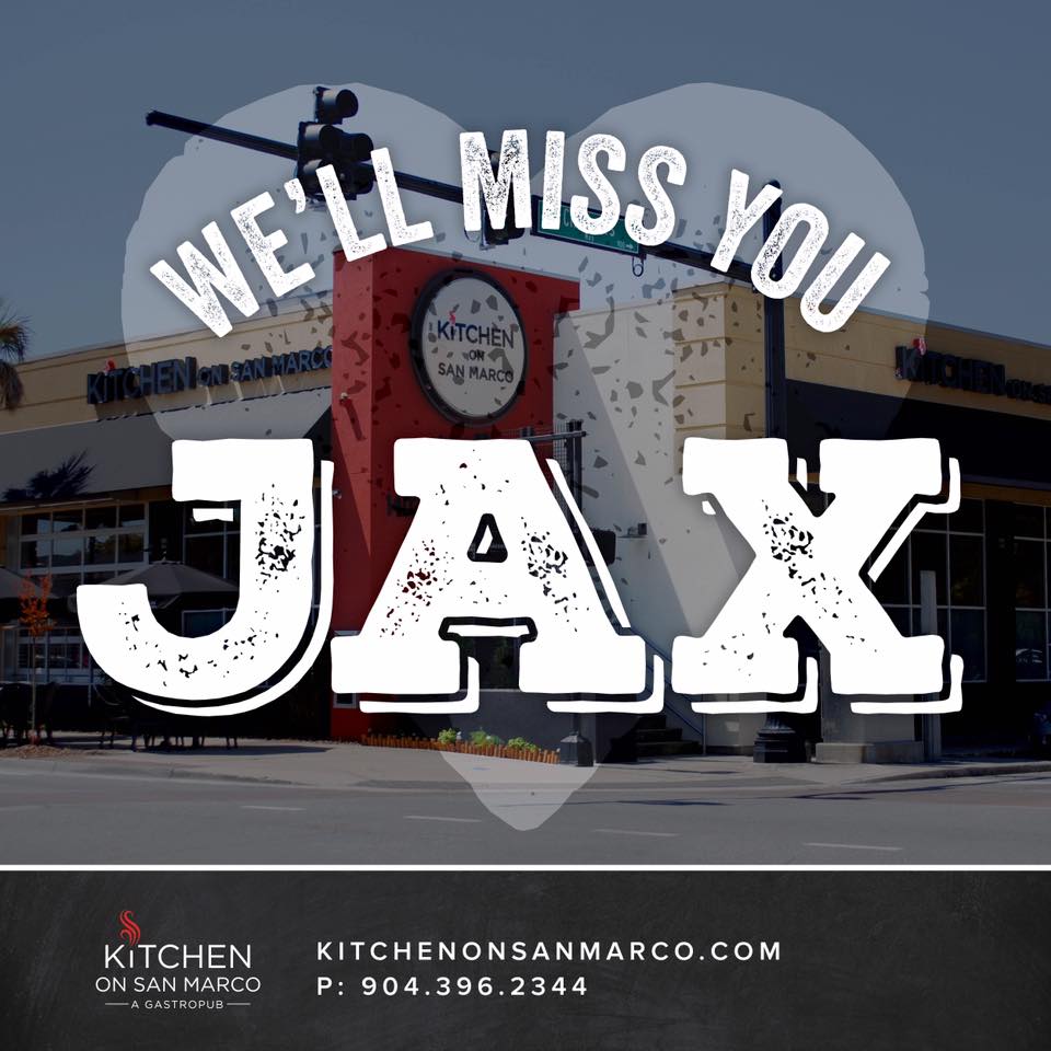 It is with regret that we confirm the closure of Kitchen on San Marco – A Gastropub. Flooding by Hurricane Irma caused such extensive damage that the difficult decision was made to cease operations. #dtjax #ilovejax
