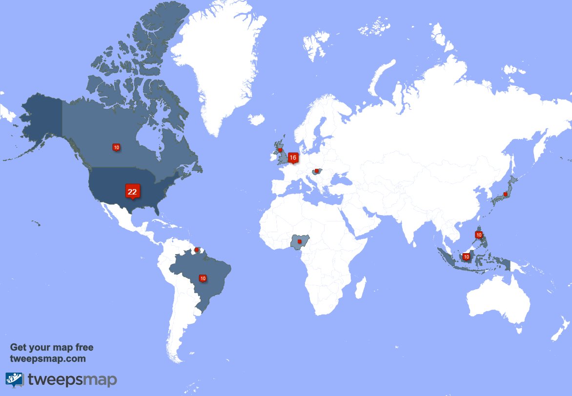 My followers live in USA (20%), Netherlands(14%)... Get your map: tweepsmap.com/!Imro777