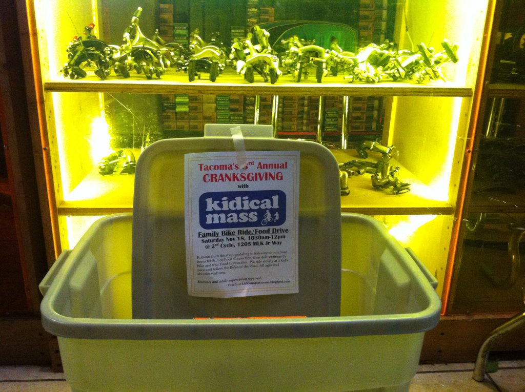 Can't make Cranksgiving w us on 11/18? Donate at <a href="/2ndCycleTacoma/">2nd Cycle</a> an we'll pedal it to Food Connection for you!