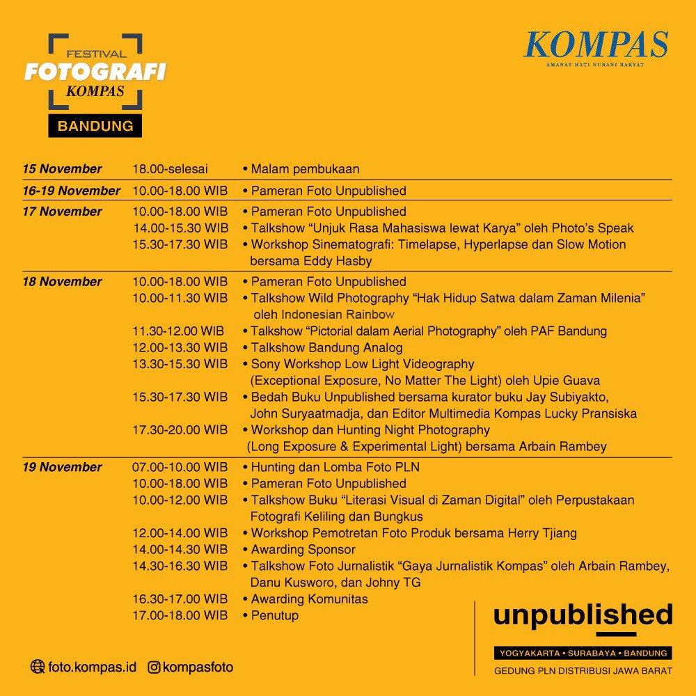 kompas_urbana's tweet photo. Ikuti rangkaian kegiatan #FestivalFotografiKompas di Bandung. Simak informasi lengkapnya di https://t.co/OfDmPXEmSu | #KompasUnpublished didukung oleh @pln_123 @AsiaPulpPaperID @sonyindonesia @bankmandiri @SunLife_ID @pertamina @BankBCA https://t.co/7hGsGuGLm1