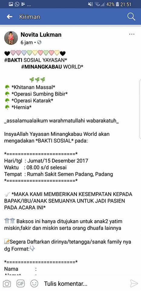 smnpdghospital's tweet photo. Terkait beredarnya pesan berisi info bahwa Semen Padang Hospital mengadakan BAKTI SOSIAL atas nama MINANGKABAU WOLD dan MENGATASNAMAKAN RUMAH SAKIT SEMEN PADANG ADALAH HOAX! https://t.co/aPzE8lXhMA