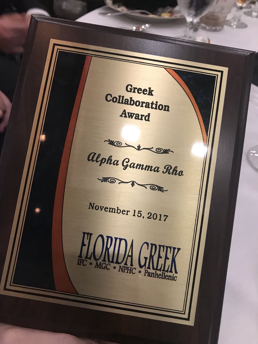 Congratulations to the men of <a href="/AGR_UF/">UF Alpha Gamma Rho</a> on all their awards at the 70th Annual Florida Greek Awards: Outstanding Chapter President, Outstanding Greek Scholar and Greek Collaboration Award. Living <a href="/UFCALS/">UF/IFAS College of Agricultural and Life Sciences</a> Core Values!