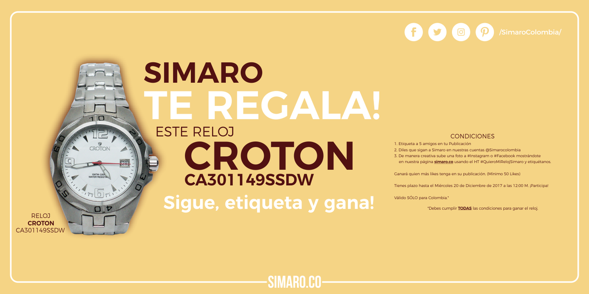 SimaroColombia's tweet photo. Gana un estupendo Reloj Croton con #SimaroColombia ⌚ https://t.co/ZeAFLOUjiX