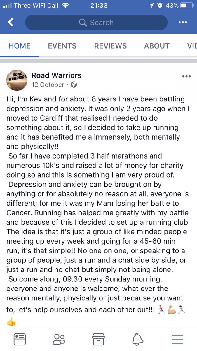 RoadWarriorsSW's tweet photo. @MindCharity any chance of a follow or a retweet please! Trying to spread the word thanks #MentalHealthAwareness #Depression #anxiety #Runningclub #cardiff #Rct https://t.co/sHGzVieOIC