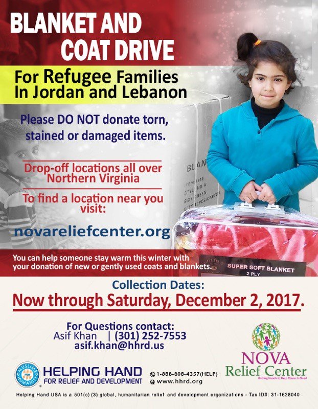 I'm pleased to have my office in the McLean Governmental Center (1437 Balls Hill Rd) serve as a drop-off location for new/gently used blankets &amp; coats for refugees again this year. We're ready for your donations! Drop-offs accepted through Saturday, Dec 2. novareliefcenter.org