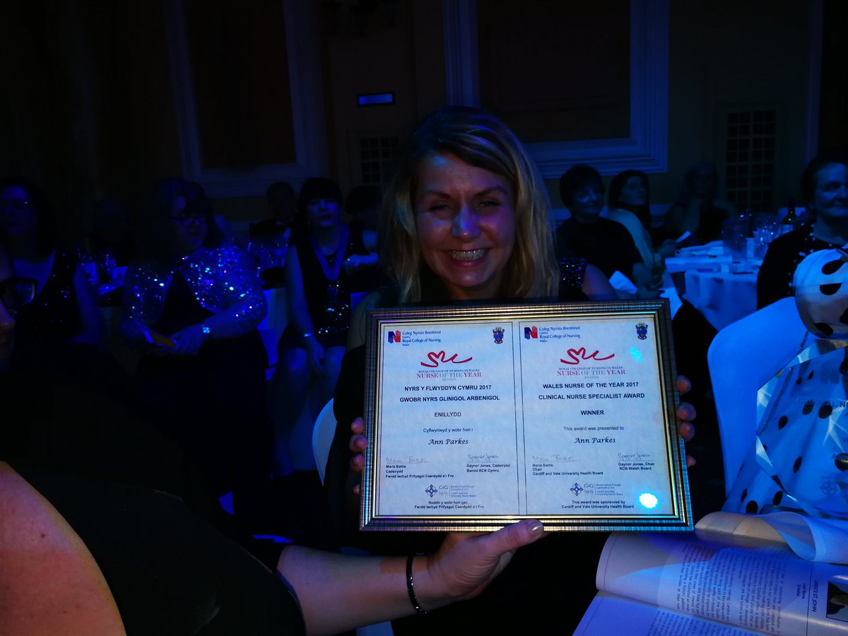 #CAV_UHB Well done Ann Parkes winner of clinical nurse specialist award #WalesNOTY2017