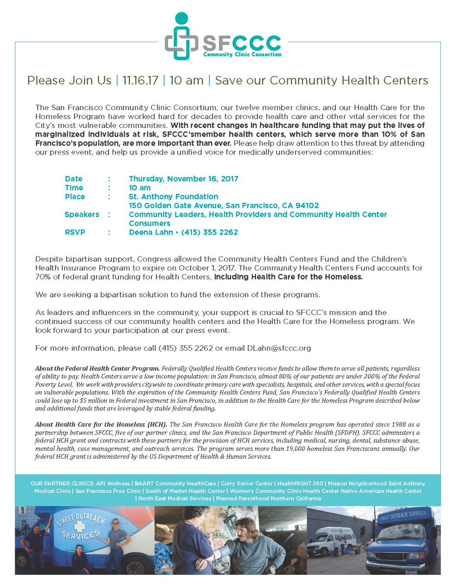 If you are in the SF area tomorrow, join <a href="/sfccc/">SF Consortium</a> and community health leaders at 10 am for a " Save Our Community Health Centers"  Press Conference!