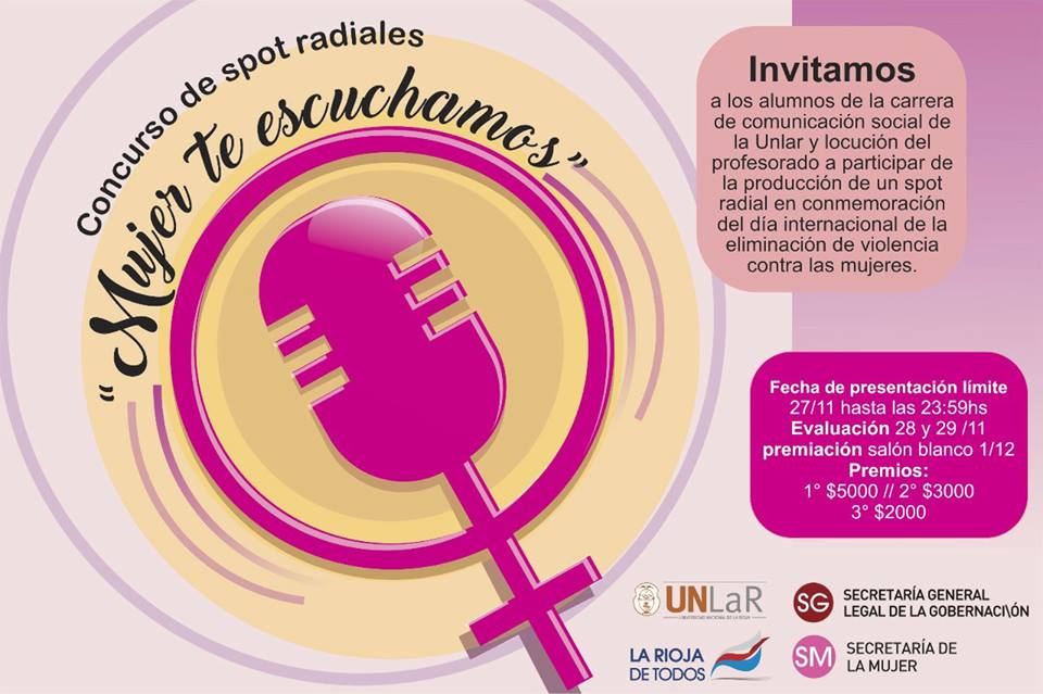 SGestionPublica's tweet photo. [#LANZAMIENTO] Concurso spots publicitarios #MujerTeEscuchamos Abierto hasta el 27/11 #BasesyCondiciones https://t.co/KalYEjuWZs @GobDeLaRioja @SergioGCasas @GMercadoLuna https://t.co/egu8xa0isM
