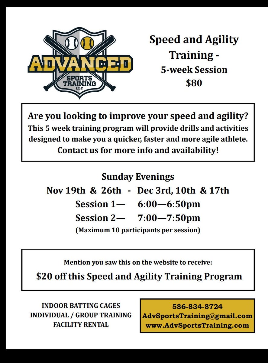 AdvSportsTrain's tweet photo. Check out our Speed and Agility program starting this Sunday! https://t.co/eL1wq6339C