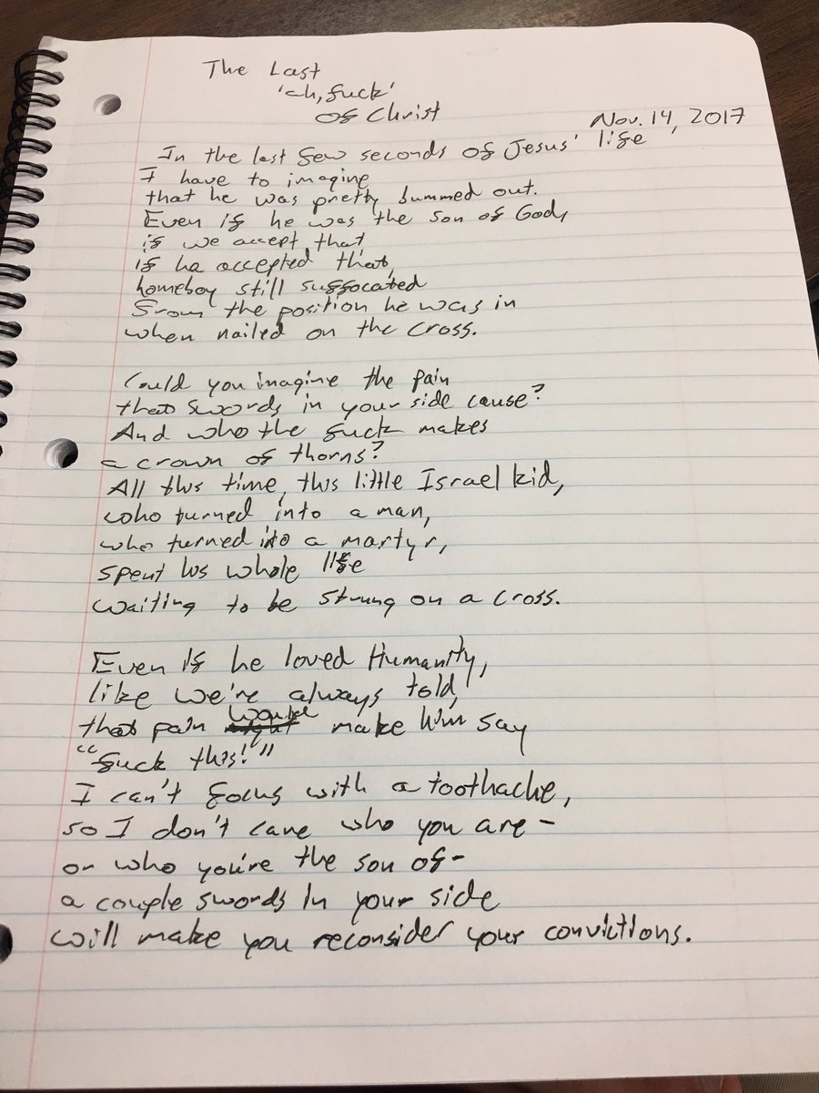 firefoddersale's tweet photo. "The Last 'ah, fuck' of Christ" Nov. 14, 2017. $2 (+shipping) #writing #poetry #art #isoldout #Muncie https://t.co/BZagQ5woBa