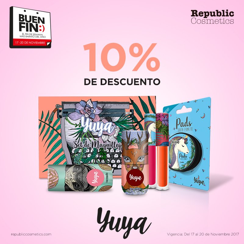 RepubliCosmetic's tweet photo. Tenemos una oferta para ti... Disponible a partir del 17 de noviembre en nuestra página web https://t.co/oGzGBw3kQx #ElBuenFin #RepublicCosmetics #Yuya #Labial #LoQuiero #Pads #Esmaltes #Sombras https://t.co/KskofAF9Vy
