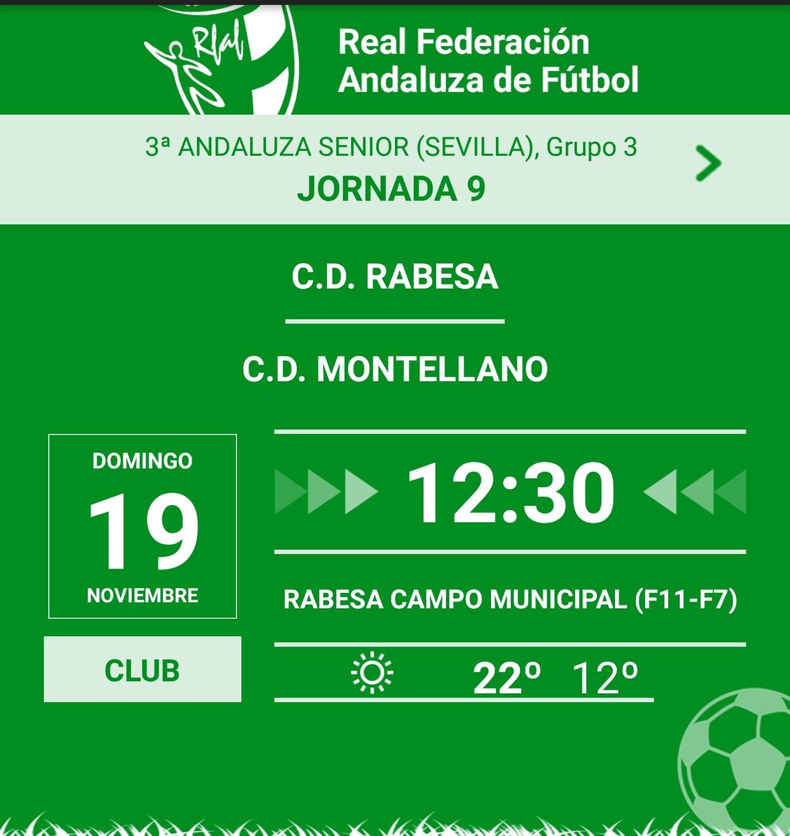 CD_Rabesa's tweet photo. 📣 Jornada 9
⏰ 12:30
🏟 MUNICIPAL DE RABESA 
⚽️ 🆚️ C.D Montellano 
Necesitamos tu apoyo...!!!!
Ven y ANIMAMOS 👋👋👋
#juntospodemos #juntossomosmasfuertes 🔴🔵 https://t.co/v988tdKMfl