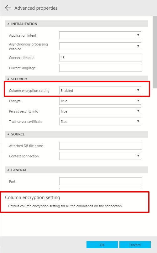 dcasousa's tweet image. While testing #sqlopsstudio, already liking this option... no more typing "column encryption setting = enabled"