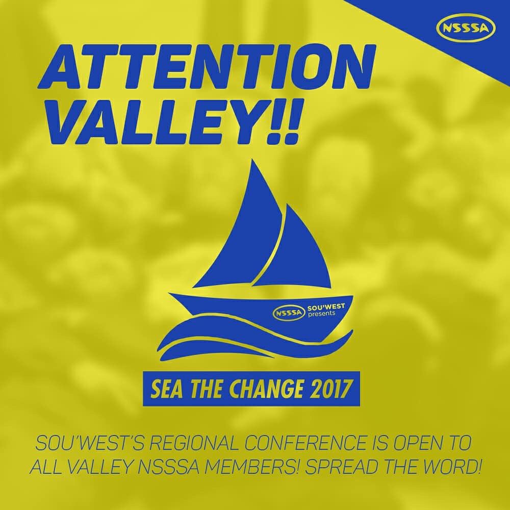 ValleyNSSSA's tweet photo. HEY VALLEY! Do you like regional conferences? Here's your chance to go to one! Sou'West is opening up their regional conference to all Valley members, don't miss your chance! @swnsssa @NSSSA https://t.co/Dr8wKgweCq