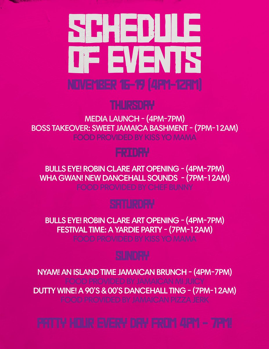 Here's the full schedule of food and activities for this weekend's #FeelTheVibeJamaica event. Free to attend, RSVP here: ow.ly/1wAc30gBsq5