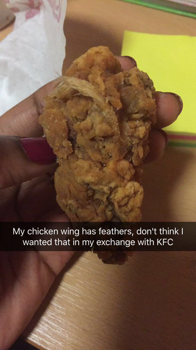 dee_rose_tee's tweet photo. @KFCUK_  How could you batter and deep fry the feather as well 😩😩😩 https://t.co/odY4n5wYFM
