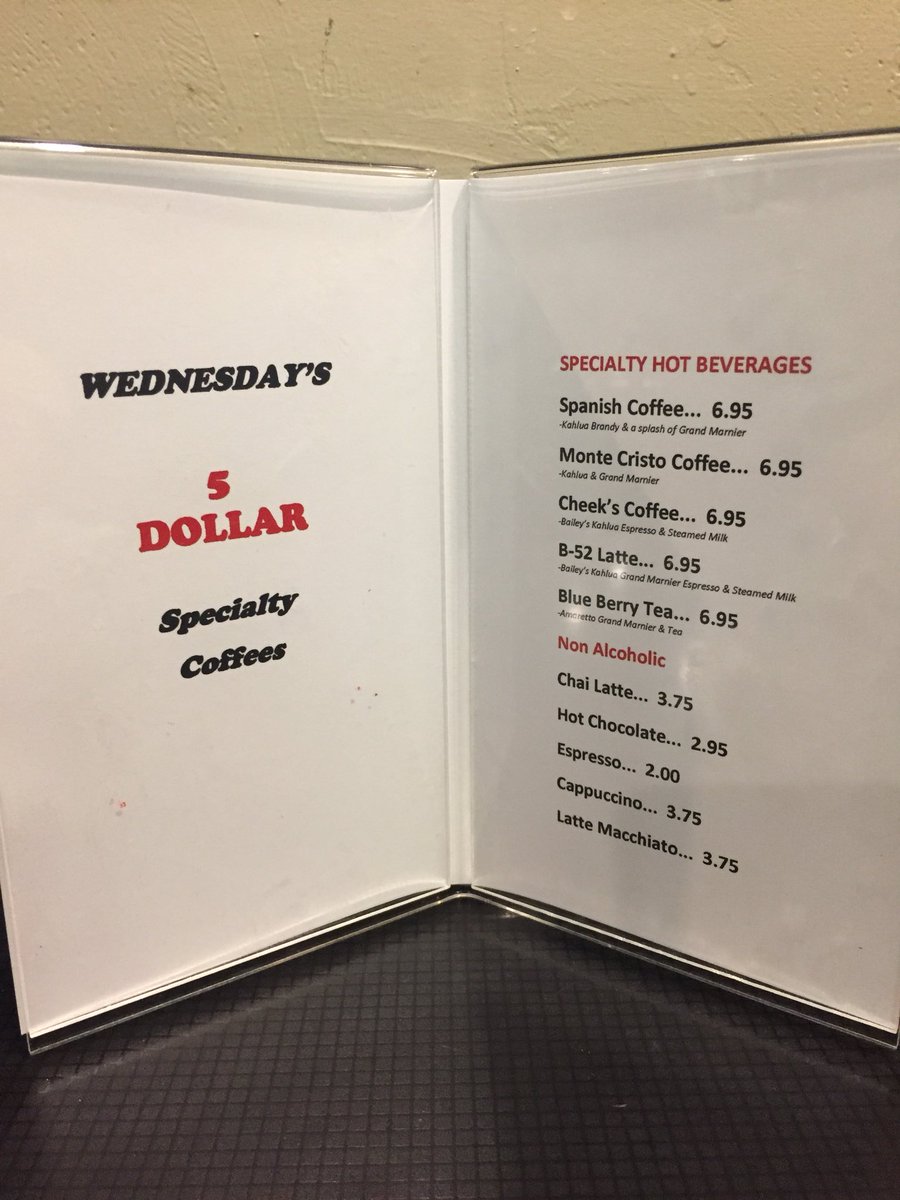 Cheeks_Burgers's tweet photo. All winter long Cheeks is offering $5 specialty coffees. Come try them out! https://t.co/0QRVuGx77F