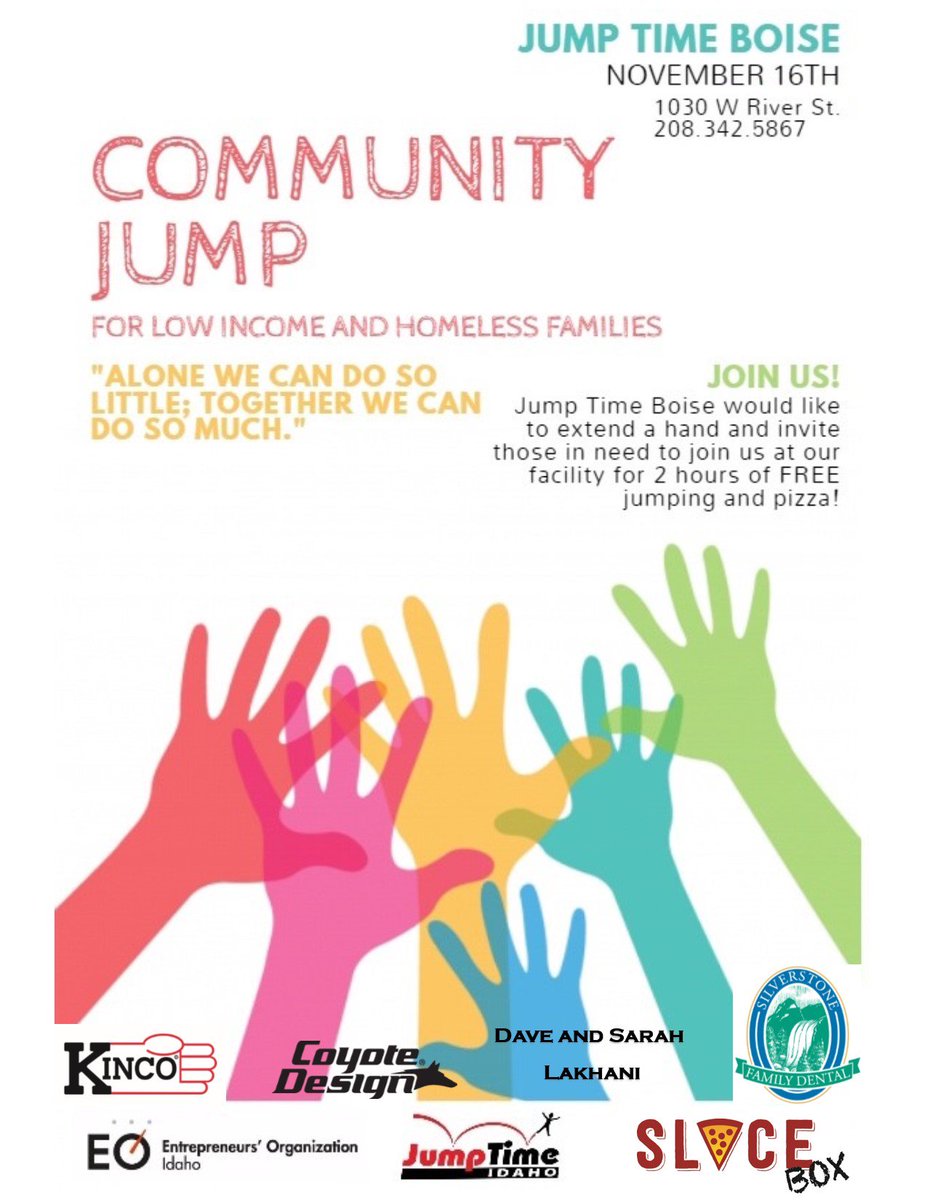 davelakhani's tweet photo. BOISE Friends - Know a low income or homeless family that could use a little fun, dinner, a coat and gloves for the kids? Please see the attached photo for details. Don't know someone? Do me the favor of retweeting please. https://t.co/uCy8xmK9oK