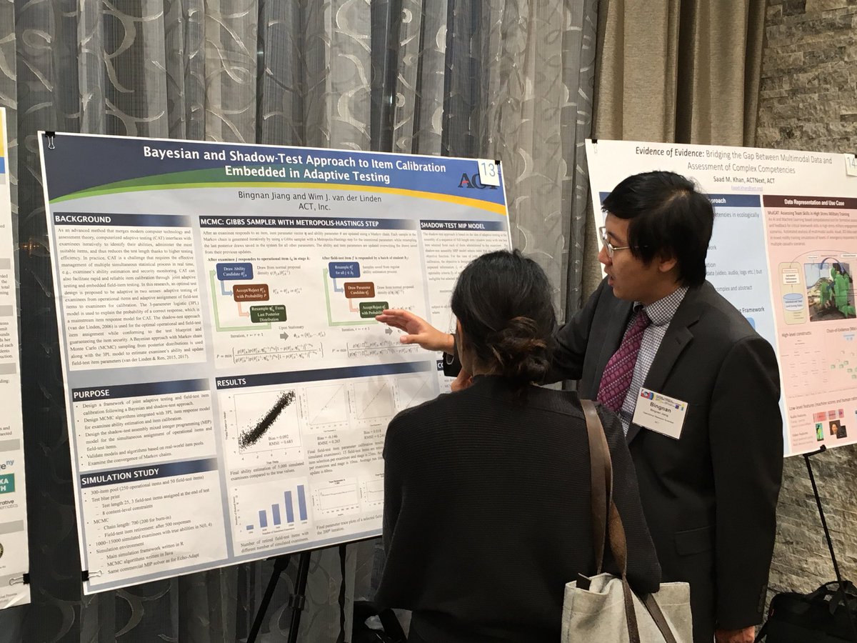 erinnicoleyao's tweet photo. Bingnan Jiang presenting his poster on the Bayesian and Shadow-Test Approach to Item Calibration Embedded in Adaptive Testing at the Educational Technology and Computational Psychometrics Symposium! #ACTInsights #ACTNext #ETCPS17 https://t.co/0971liZbIF