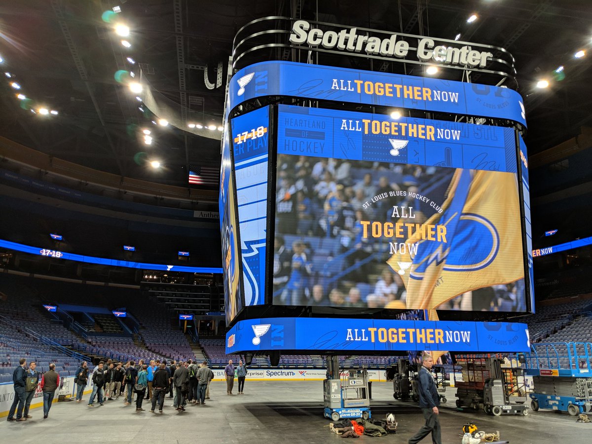 colormelahey's tweet photo. Awesome visit to @ScottradeCenter  to see the new board #AVA with the @videotx conference. Awesome to see the final product for this @ross_video install. https://t.co/H8ubHr05pg